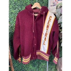 vtg 60s CENTRAL HOODIE JACKET M // zip maroon athletic champion high school 50s